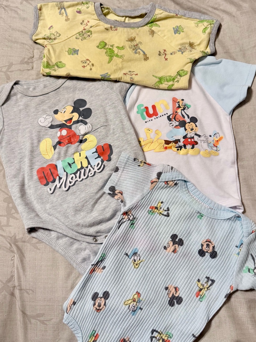 Disney 24M Onesies + Top - Mickey, Goofy, Toy Story